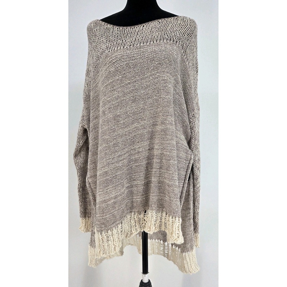 Free People Ponch‎ Sweater Small  Tan Ivory Boat Neck Oversized